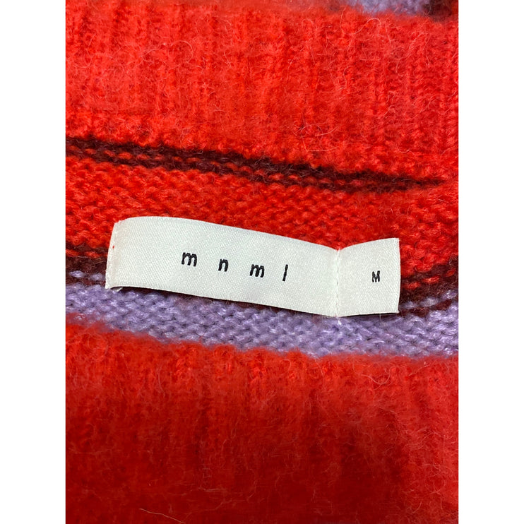 Mnml Women's Red Purple Striped Wool Long Sleeve Eyelash Knit Sweater Top Size M