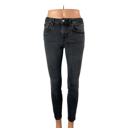 Zara Women's Black Washed Mid Rise Slim Fit Cropped Skinny Denim Jeans Size 6