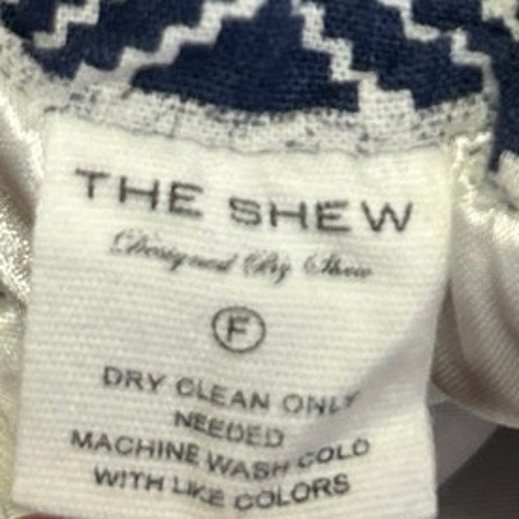 The Shew Women's Navy White Geometric Print Zipper Mini A-line Skirt Size S