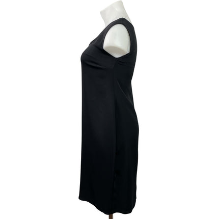 E Emelle Design Black Sleeveless Silk Crepe Scoop Neck Midi Sheath Dress L/XL