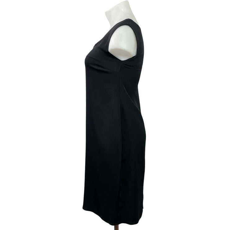 E Emelle Design Black Sleeveless Silk Crepe Scoop Neck Midi Sheath Dress L/XL