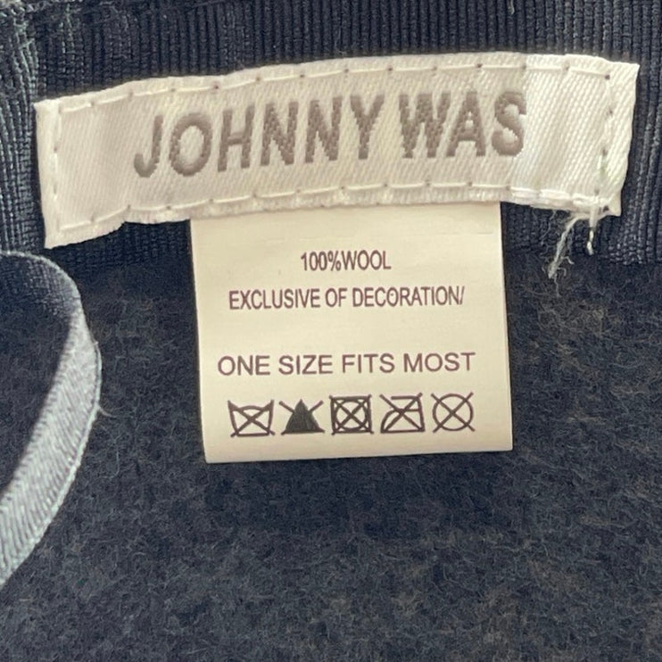 Johnny Was 100% Wool Gray Scarf Band Wide Brim Western Cowboy Fedora Hat OSFM