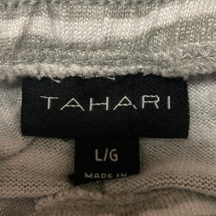 Tahari Women's Gray White Striped Straight High Waist Trousers Lounge Pants Sz L