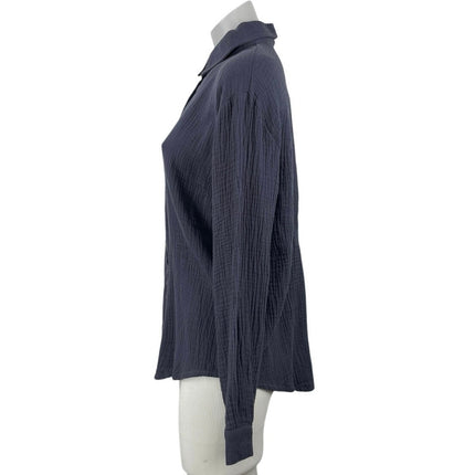 Princess Polly Women's Navy Blue Crinkle Long Sleeve Button Down Shirt Top Sz S