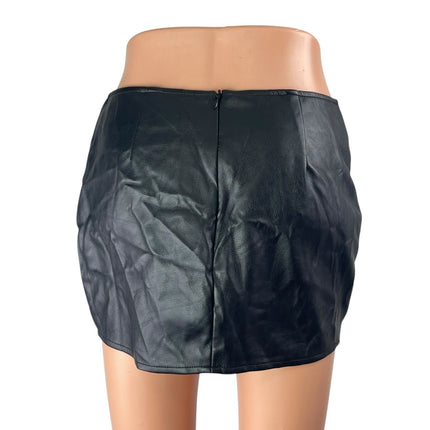 NEW Motel Black Faux Vegan Leather Mid Rise Zip Up Mini Bodycon Pencil Skirt S