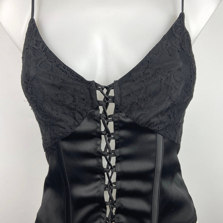 Zara Black Lace Satin Lace-Up Sleeveless V-neck Spaghetti Strap Corset Top XS