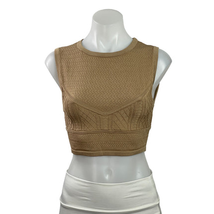 Aritzia Babaton Womens Brown Sleeveless Eyelet Crop Sweater Tank Vest Top Size M