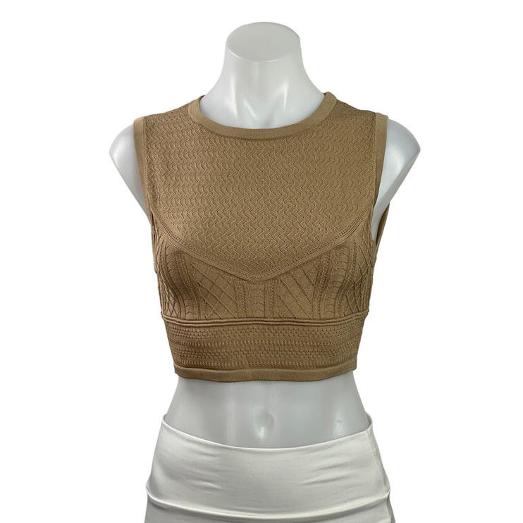 Aritzia Babaton Womens Brown Sleeveless Eyelet Crop Sweater Tank Vest Top Size M