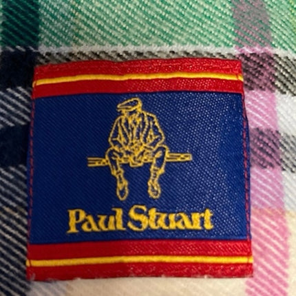 Paul Stuart Green Pink White Plaid Long Sleeve Casual Button Down Shirt Size S