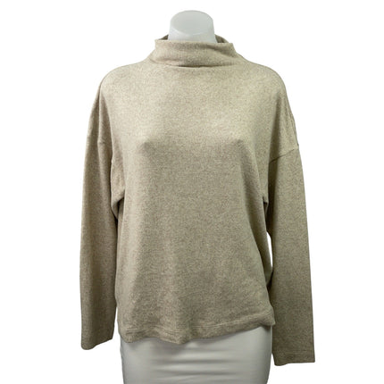 Uniqlo Women's Cream Tan Knit Turtle Neck Long Sleeve Pullover Sweater Top Sz M