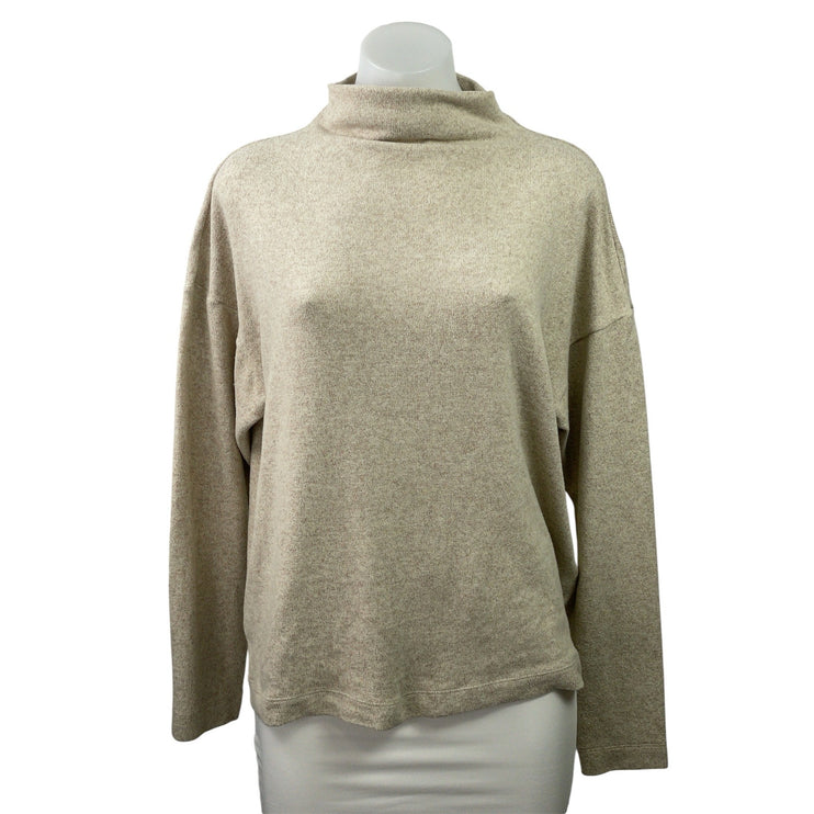 Uniqlo Women's Cream Tan Knit Turtle Neck Long Sleeve Pullover Sweater Top Sz M