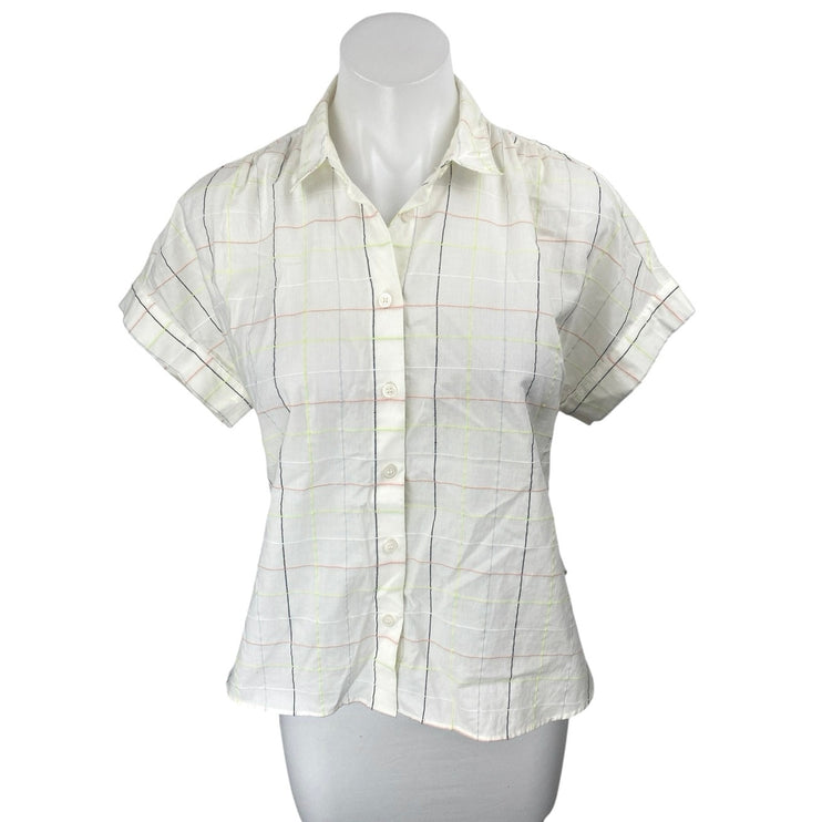 Madewell Womens White Short Sleeve Plaid Boxy Button Down Shirt Top Size XS