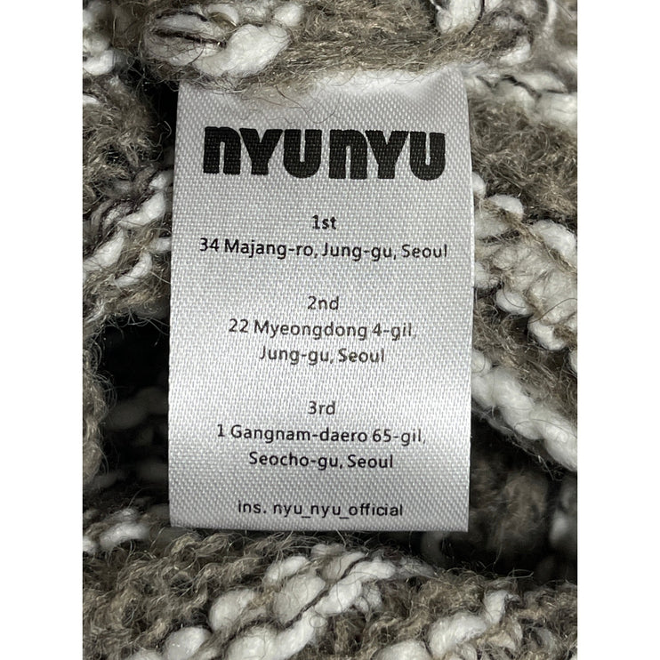 Nyunyu Women's Beige Knit Short Sleeve Round Neck Sweater Crop Top One Size