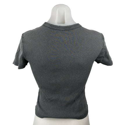Zara Women's Gray Ribbed Knit Crew Neck Basic Casual Baby T Shirt Tee Top Size S