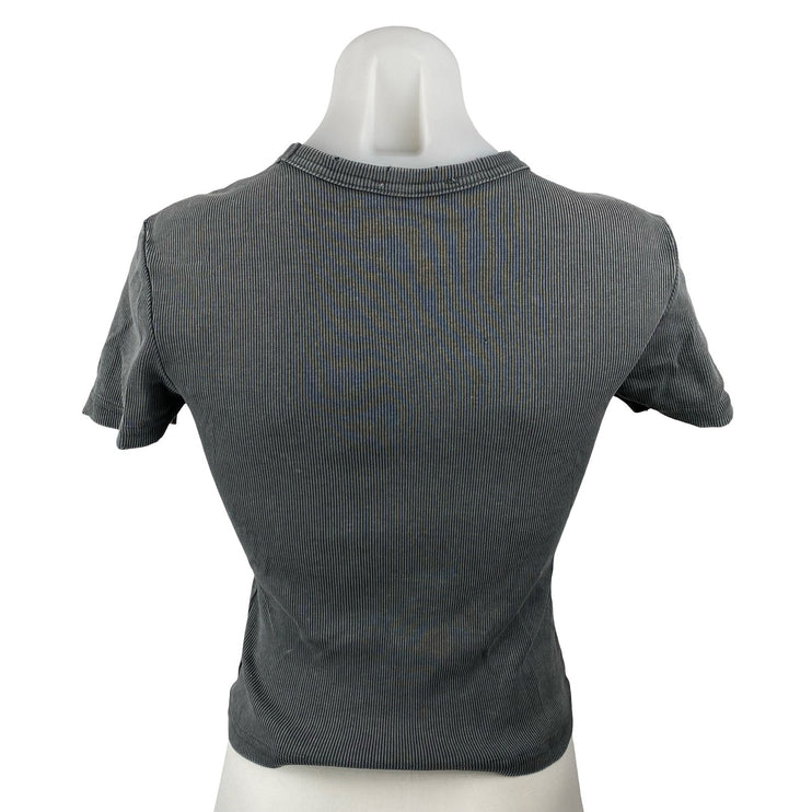 Zara Women's Gray Ribbed Knit Crew Neck Basic Casual Baby T Shirt Tee Top Size S