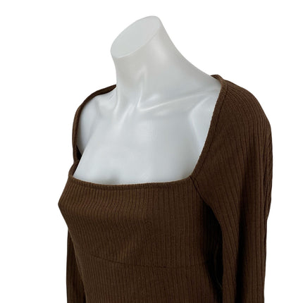 Urban Outfitters Brown Long Sleeve Square Neck Ribbed Knit Sweater Top Size L