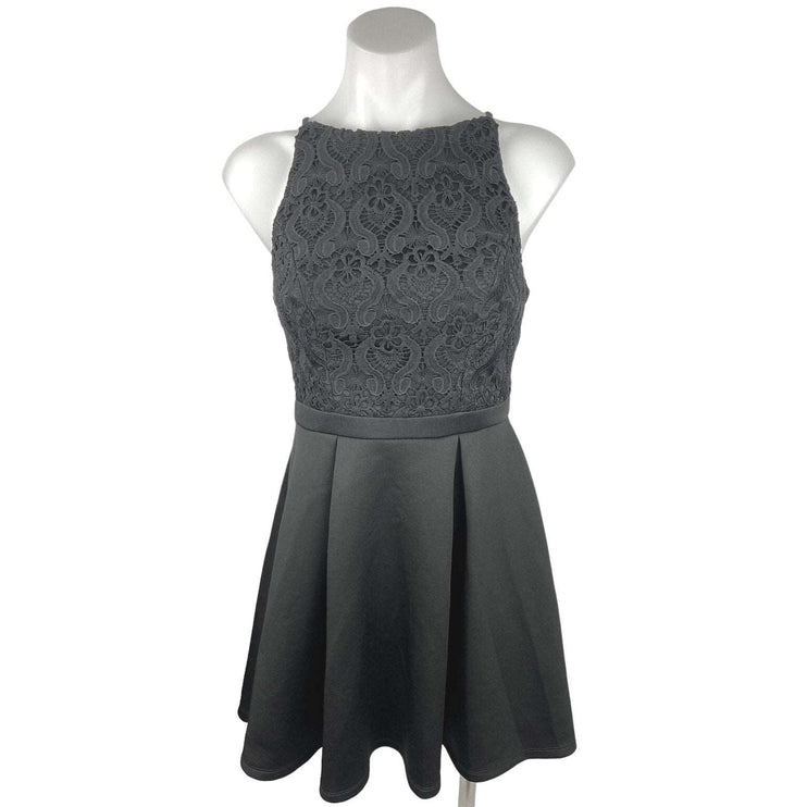 Alya Black Lace Sleeveless Pleated Fit & Flare Mini Skater Tank Dress Size XS