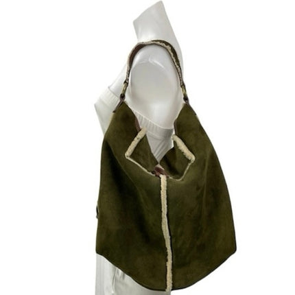 UGG Australia Women's Green Suede Shearling Buckle Shoulder Tote Handbag Size OS