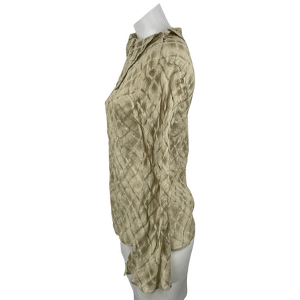 Zara Women's Beige Linen Plaid Cowl Neck Long Sleeve Shirt Blouse Top Size M