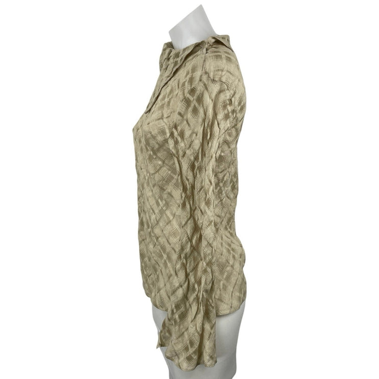 Zara Women's Beige Linen Plaid Cowl Neck Long Sleeve Shirt Blouse Top Size M