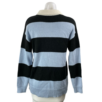 Moon River Women's Blue Black Stripe Colorblock Knit Polo Sweater Top Size XS