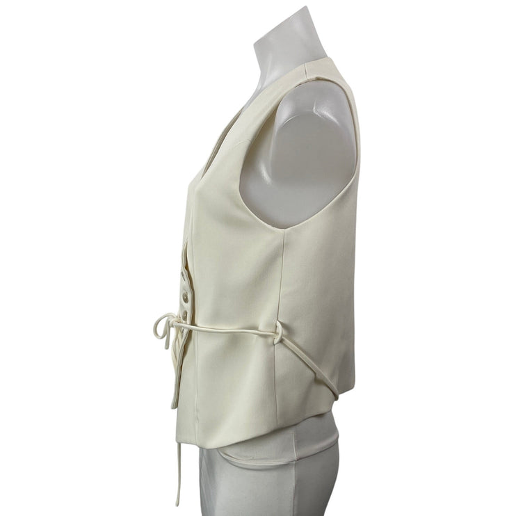 DISSH Celine Women's Cream Long Sleeves Button Wrap Asymmetrical Vest Top Size 6