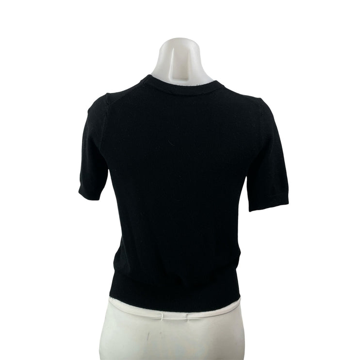 Zara Women's Black Knit Short Sleeve Crew Neck Pullover Sweater Top Size M