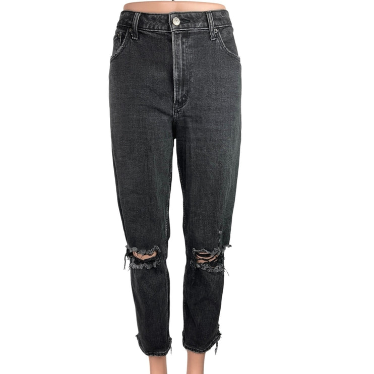 Abercrombie & Fitch Black High Rise Distressed Cropped The Mom Jeans Size 8