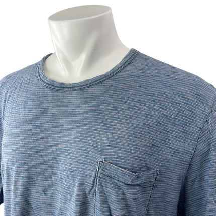 Faherty Men's Blue Striped Short Sleeve Crew Neck Pocket T Shirt Tee Top Size XL