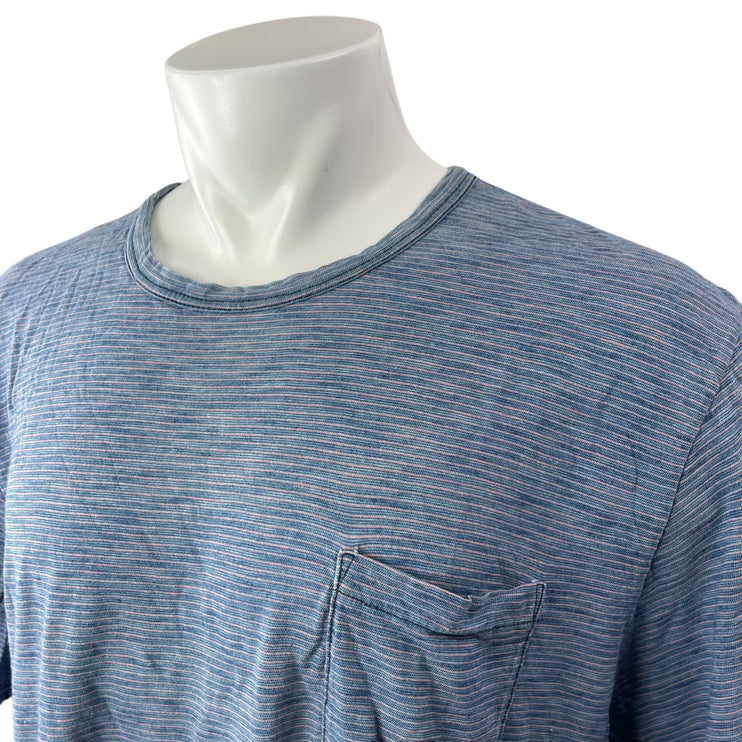 Faherty Men's Blue Striped Short Sleeve Crew Neck Pocket T Shirt Tee Top Size XL