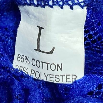 Women's Blue Floral Lace Deep Neck Chiffon Sheer 2-Piece Lingerie Matching Set L