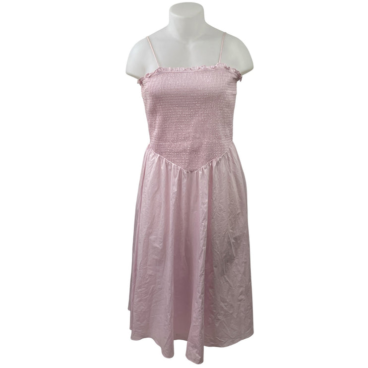 Glamorous Pink Sleeveless Smocked Ruffle Cami Camisole Midi A-Line Tank Dress 14