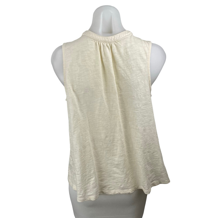 Old Navy Women's Ivory Embroidered Tassel Tie Neck Keyhole Sleeveless Tank Top S