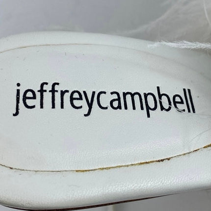 Jeffrey Campbell Chauffeur White Faux Fur Feather Slide Heel Sandals Size 6.5