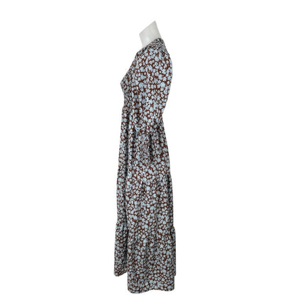 Zoya Brown Floral Shirred Long Balloon Sleeve Smocked Tiered A Line Maxi Dress 2