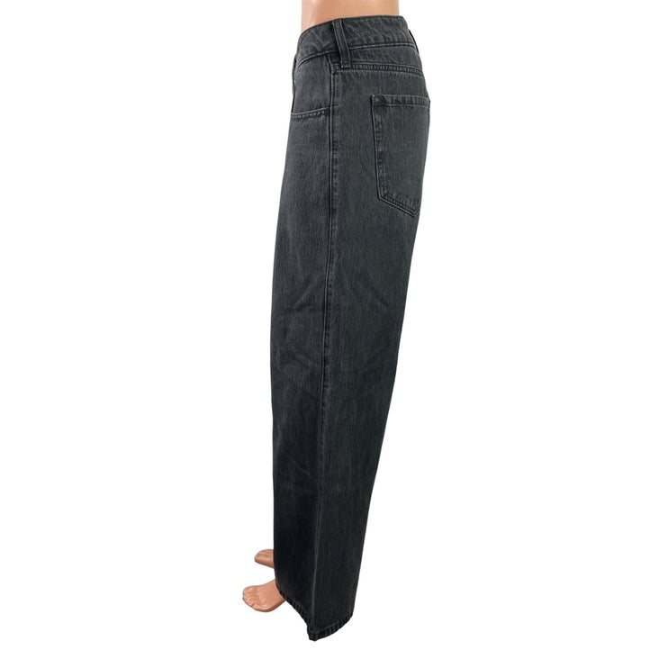 Hollister Women's Black Flared Wide Leg Low Rise Baggy Denim Jeans Pants Size 12