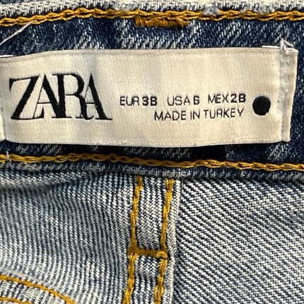 Zara Blue Medium Wash High Waist Frayed Hem Straight Leg Denim Jeans Pants Sz S