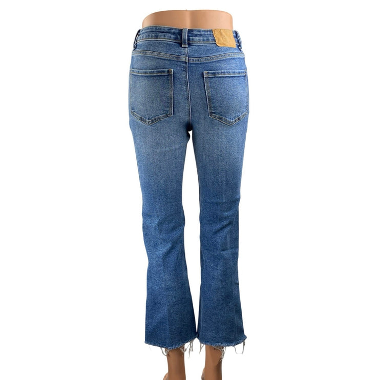 Zara Women's Blue High Waisted Frayed Hem Flared Bootcut Denim Jeans Pants Sz 34