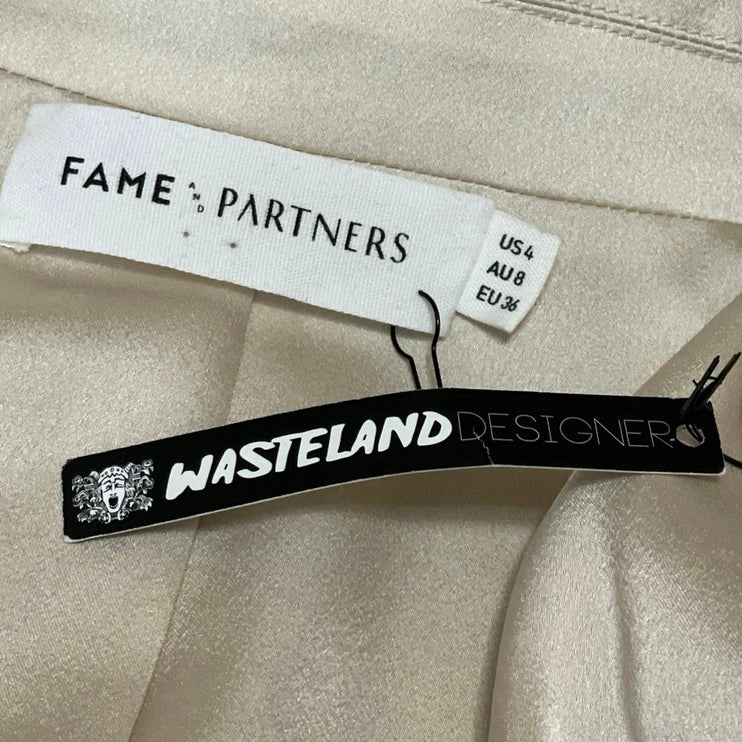 NEW Fame and Partners Cream Silk Satin Long Sleeve Midi Blazer Coat Jacket 4