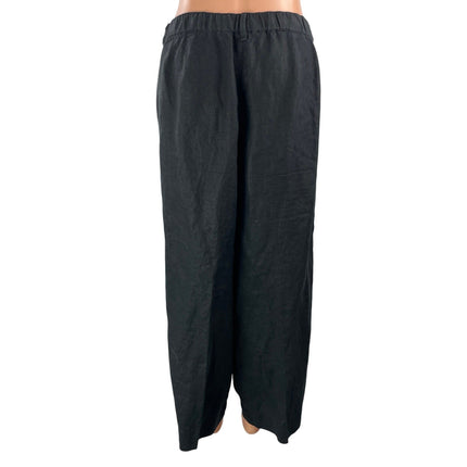 J.Jill Love Linen 100% Linen Black High Rise Baggy Wide Leg Trouser Pants Sz L