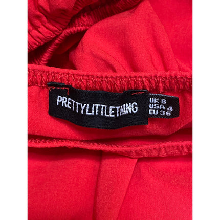 Prettylittlething Red Square Neck Short Puff Sleeve Mini A-Line Shift Dress Sz 4