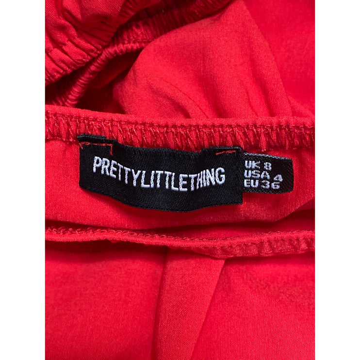 Prettylittlething Red Square Neck Short Puff Sleeve Mini A-Line Shift Dress Sz 4