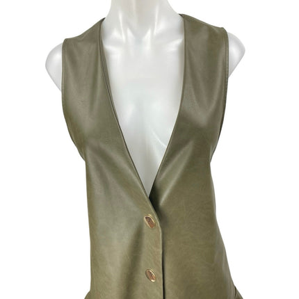 NEW Zara Green Faux Leather Vegan Sleeveless Ruffle Blazer Mini Dress Size S