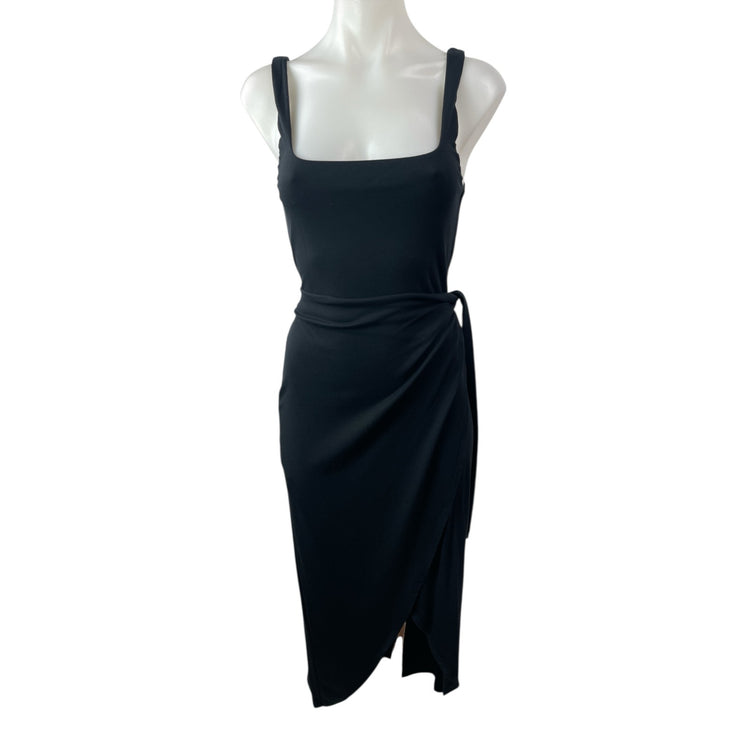Aritzia Wilfred Saturn Black Square Neck Sleeveless Midi Cami Tank Wrap Dress M