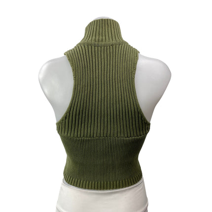 GUIZIO Semie REVOLVE Moss Green Sleeveless Ribbed Knit Mock Neck Crop Tank Top S