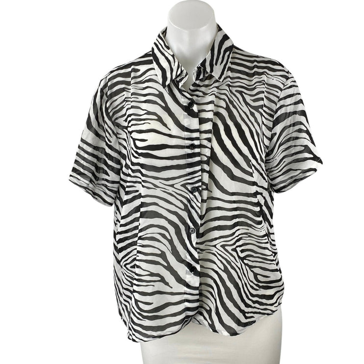 Princess Polly Black White Zebra Animal Print Short Sleeve Button Up Shirt Top 6