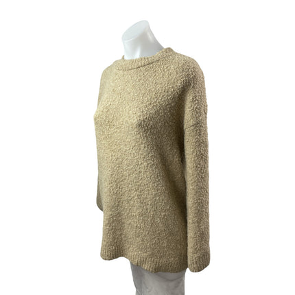 Zara Women's Beige Khaki Fleece Crew Neck Long Sleeve Knit Sweater Top Size S