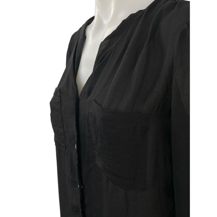 H&M Conscious Women's Black V Neck Long Sleeve Button Down Shirt Blouse Top Sz 2