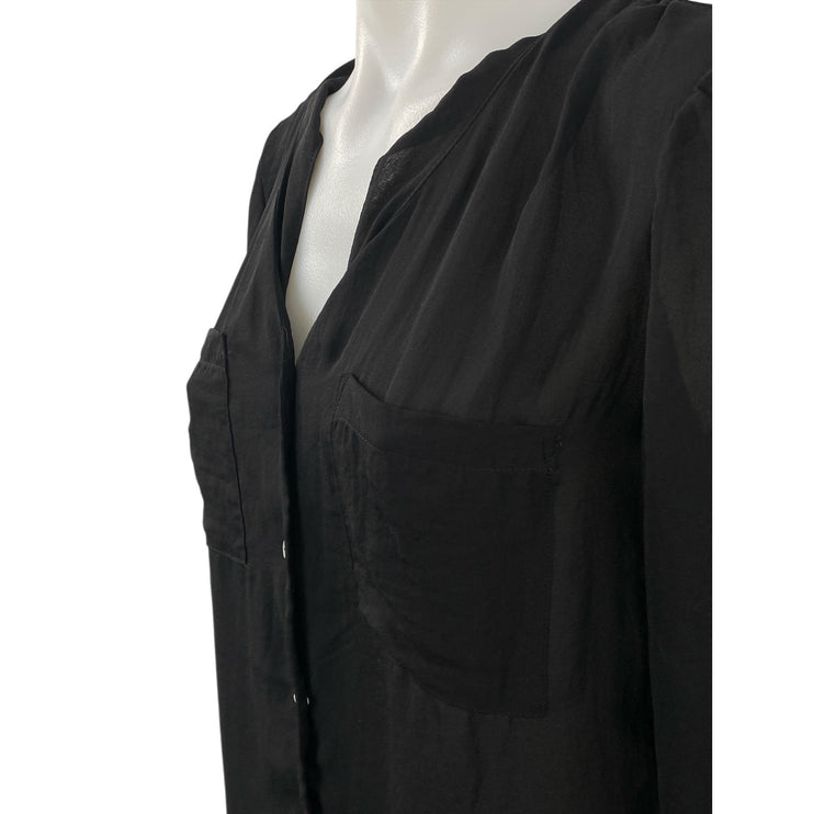 H&M Conscious Women's Black V Neck Long Sleeve Button Down Shirt Blouse Top Sz 2
