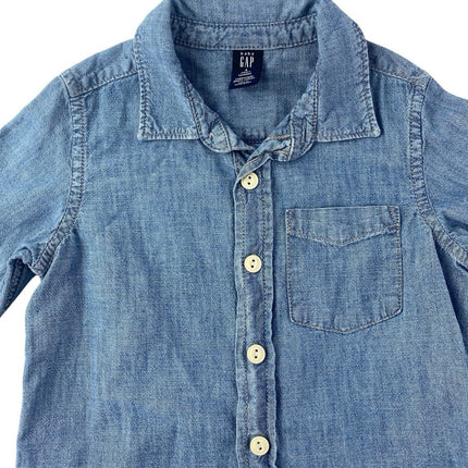 GAP Baby Kids Blue Denim Long Sleeve Button Down Pocket Shirt Top Size 4 Years